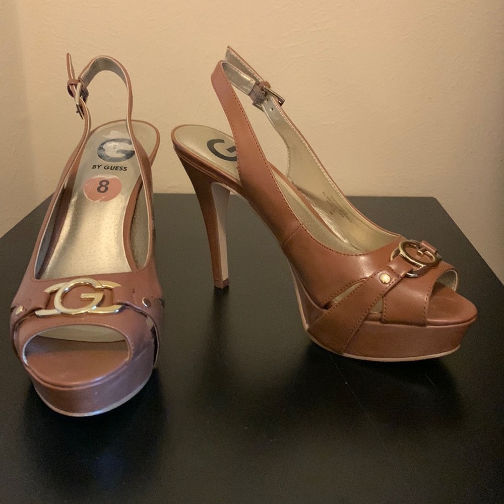 Guess brand high heels. 4.5 in heel. Brown, gently used
